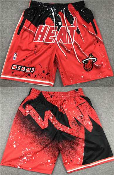 Mens Miami Heat Red Black Shorts (Run Small)->nba shorts->NBA Jersey